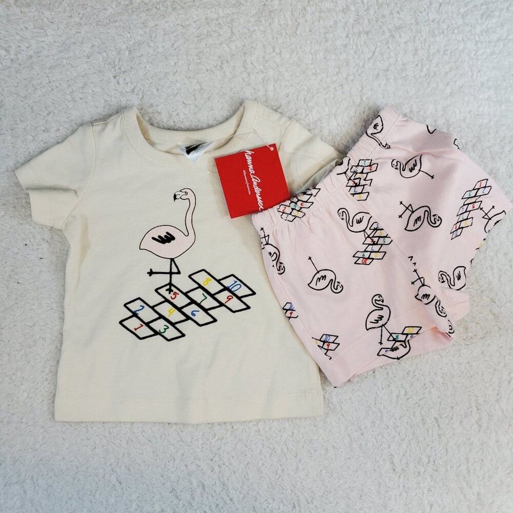 Hanna Andersson 2 Piece Short Sleeve Flamingo On The Go Set